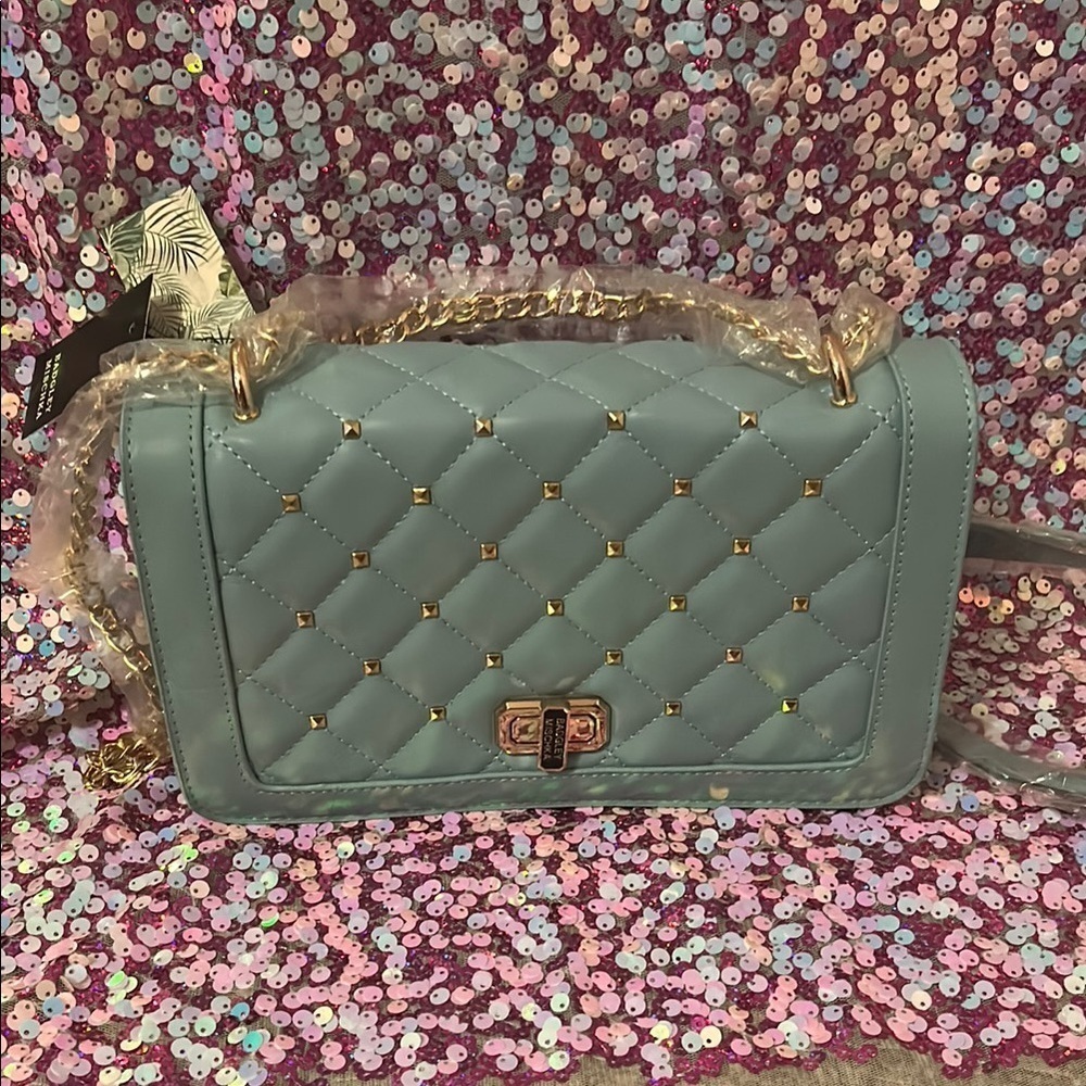 Elegant Sky Blue Quilted Badgley Mischka Handbag